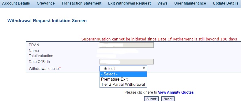 NPS How to exit NPS forms Central Government State Government CRA eNPS 3