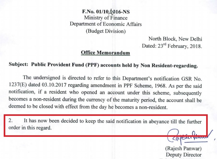 nri ppf account closure rate of interest 4% government notification nri continue ppf account