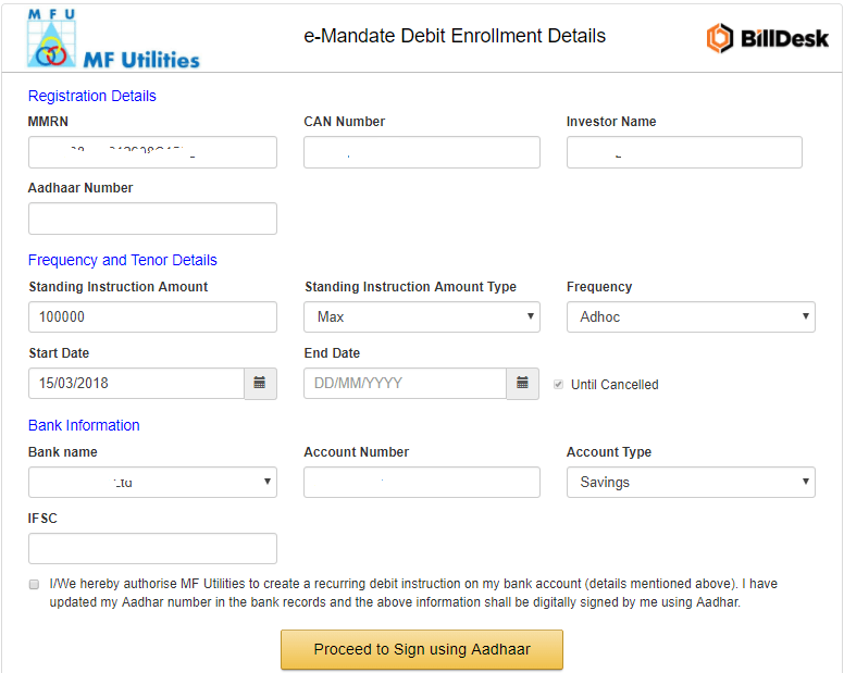 MF Utility ePayeezz registration 4 aadhaar